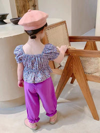 Load image into Gallery viewer, 2 Pieces Set Kid Girls Flower Print Tops And Solid Color Pants Wholesale 220524291
