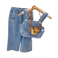 Load image into Gallery viewer, 2 Pieces Set Kid Girls Solid Color Tank Tops And Pants Jeans Wholesale 220524292
