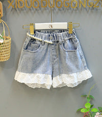 Load image into Gallery viewer, 2 Pieces Set Kid Girls Solid Color Blouses And Lace Shorts Wholesale 220524295
