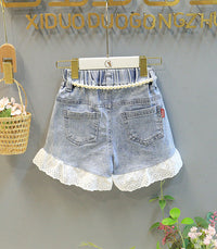 Load image into Gallery viewer, 2 Pieces Set Kid Girls Solid Color Blouses And Lace Shorts Wholesale 220524295

