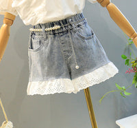 Load image into Gallery viewer, 2 Pieces Set Kid Girls Solid Color Blouses And Lace Shorts Wholesale 220524295
