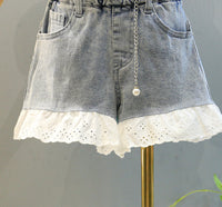 Load image into Gallery viewer, 2 Pieces Set Kid Girls Solid Color Blouses And Lace Shorts Wholesale 220524295
