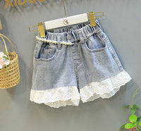 Load image into Gallery viewer, 2 Pieces Set Kid Girls Solid Color Blouses And Lace Shorts Wholesale 220524295
