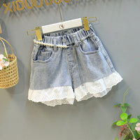 Load image into Gallery viewer, 2 Pieces Set Kid Girls Solid Color Blouses And Lace Shorts Wholesale 220524295
