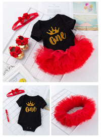 Load image into Gallery viewer, 2 Pieces Set Baby Girls Letters Print Rompers And Solid Color Skirts Wholesale 22052431

