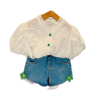 Load image into Gallery viewer, 2 Pieces Set Kid Girls Flower Embroidered Tops And Shorts Wholesale 220524316

