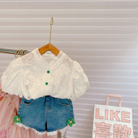 Load image into Gallery viewer, 2 Pieces Set Kid Girls Flower Embroidered Tops And Shorts Wholesale 220524316
