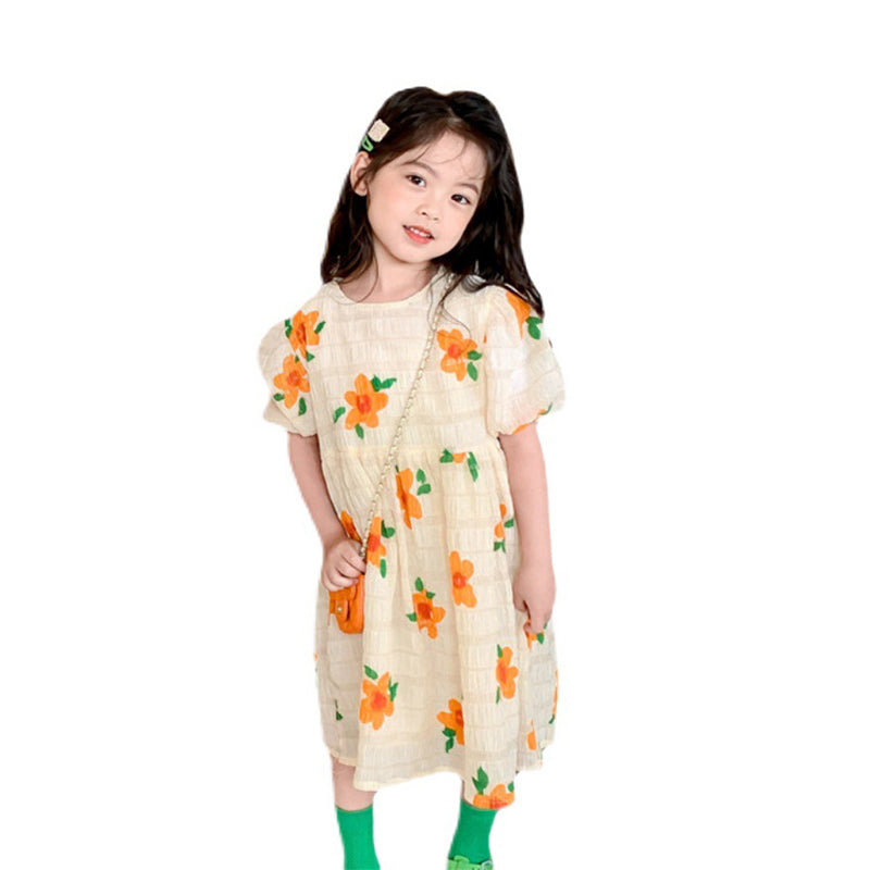Baby Kid Girls Flower Print Dresses Wholesale 220524357