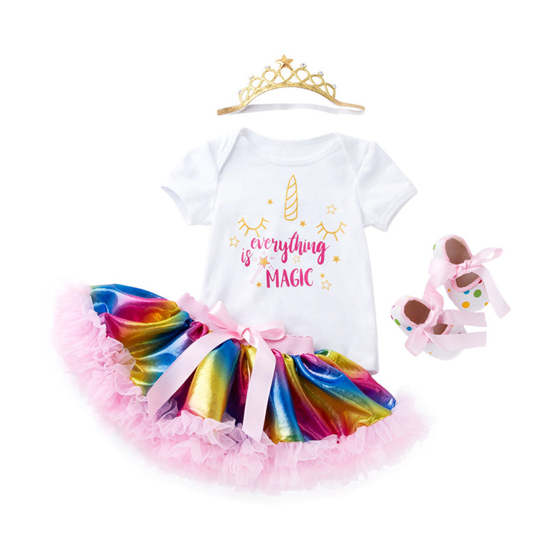 2 Pieces Set Baby Girls Cartoon Print Rompers Rainbow And Bow Skirts Wholesale 22052438