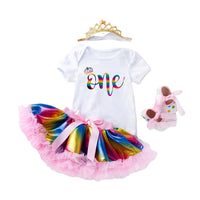 Load image into Gallery viewer, 2 Pieces Set Baby Girls Cartoon Print Rompers Rainbow And Bow Skirts Wholesale 22052438
