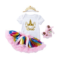Load image into Gallery viewer, 2 Pieces Set Baby Girls Cartoon Print Rompers Rainbow And Bow Skirts Wholesale 22052438
