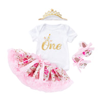 Load image into Gallery viewer, 2 Pieces Set Baby Girls Cartoon Print Rompers Rainbow And Bow Skirts Wholesale 22052438
