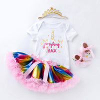 Load image into Gallery viewer, 2 Pieces Set Baby Girls Cartoon Print Rompers Rainbow And Bow Skirts Wholesale 22052438
