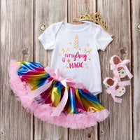 Load image into Gallery viewer, 2 Pieces Set Baby Girls Cartoon Print Rompers Rainbow And Bow Skirts Wholesale 22052438
