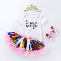 Load image into Gallery viewer, 2 Pieces Set Baby Girls Cartoon Print Rompers Rainbow And Bow Skirts Wholesale 22052438
