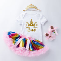 Load image into Gallery viewer, 2 Pieces Set Baby Girls Cartoon Print Rompers Rainbow And Bow Skirts Wholesale 22052438
