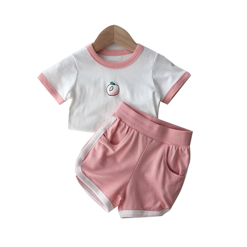 2 Pieces Set Baby Kid Girls Fruit Print T-Shirts And Color-blocking Shorts Wholesale 220524382