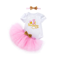 Load image into Gallery viewer, 3 Pieces Set Baby Girls Birthday Letters Print Rompers Solid Color Skirts And Bow Headwear Wholesale 22052439
