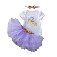 Load image into Gallery viewer, 3 Pieces Set Baby Girls Birthday Letters Print Rompers Solid Color Skirts And Bow Headwear Wholesale 22052439
