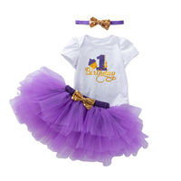 Load image into Gallery viewer, 3 Pieces Set Baby Girls Birthday Letters Print Rompers Solid Color Skirts And Bow Headwear Wholesale 22052439
