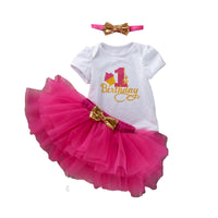 Load image into Gallery viewer, 3 Pieces Set Baby Girls Birthday Letters Print Rompers Solid Color Skirts And Bow Headwear Wholesale 22052439
