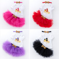 Load image into Gallery viewer, 3 Pieces Set Baby Girls Birthday Letters Print Rompers Solid Color Skirts And Bow Headwear Wholesale 22052439
