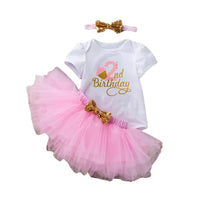 Load image into Gallery viewer, 3 Pieces Set Baby Girls Birthday Letters Print Rompers Solid Color Skirts And Bow Headwear Wholesale 22052439
