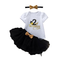 Load image into Gallery viewer, 3 Pieces Set Baby Girls Birthday Letters Print Rompers Solid Color Skirts And Bow Headwear Wholesale 22052439
