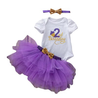 Load image into Gallery viewer, 3 Pieces Set Baby Girls Birthday Letters Print Rompers Solid Color Skirts And Bow Headwear Wholesale 22052439

