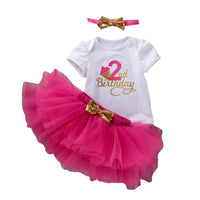 Load image into Gallery viewer, 3 Pieces Set Baby Girls Birthday Letters Print Rompers Solid Color Skirts And Bow Headwear Wholesale 22052439
