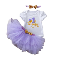 Load image into Gallery viewer, 3 Pieces Set Baby Girls Birthday Letters Print Rompers Solid Color Skirts And Bow Headwear Wholesale 22052439
