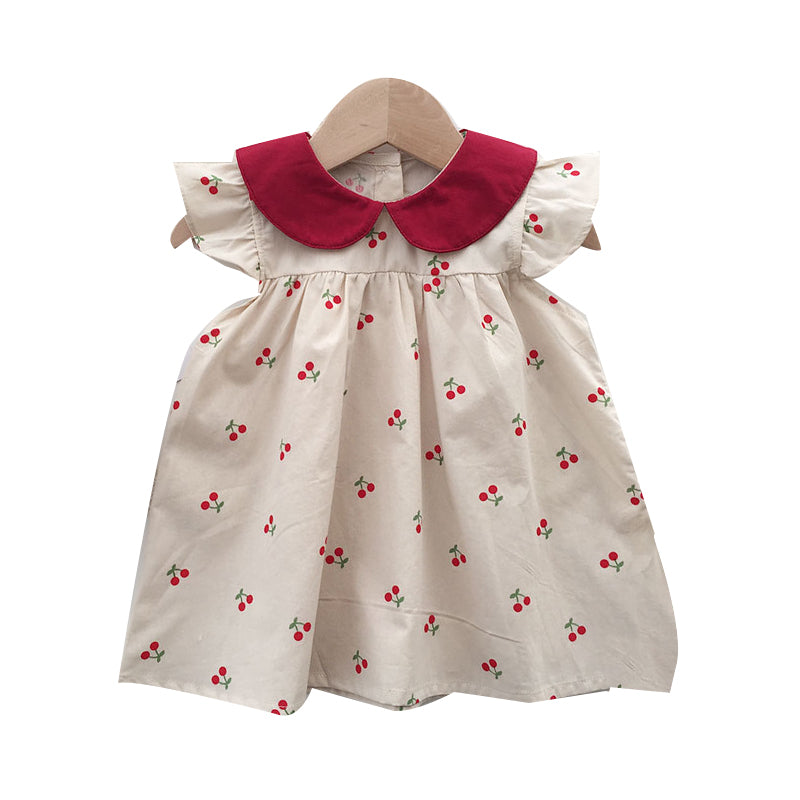 Baby Kid Girls Color-blocking Fruit Print Dresses Wholesale 220524405