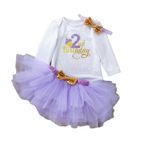 Load image into Gallery viewer, 3 Pieces Set Baby Girls Birthday Letters Print Rompers Solid Color Skirts And Bow Headwear Wholesale 22052441
