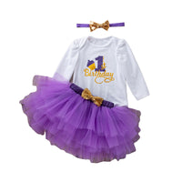 Load image into Gallery viewer, 3 Pieces Set Baby Girls Birthday Letters Print Rompers Solid Color Skirts And Bow Headwear Wholesale 22052441
