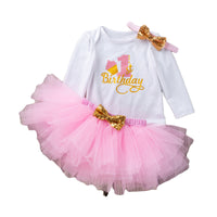 Load image into Gallery viewer, 3 Pieces Set Baby Girls Birthday Letters Print Rompers Solid Color Skirts And Bow Headwear Wholesale 22052441
