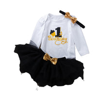 Load image into Gallery viewer, 3 Pieces Set Baby Girls Birthday Letters Print Rompers Solid Color Skirts And Bow Headwear Wholesale 22052441
