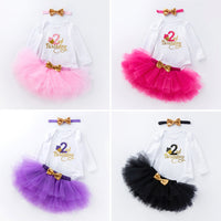 Load image into Gallery viewer, 3 Pieces Set Baby Girls Birthday Letters Print Rompers Solid Color Skirts And Bow Headwear Wholesale 22052441
