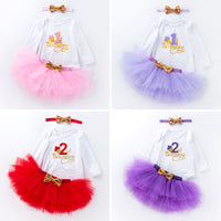 Load image into Gallery viewer, 3 Pieces Set Baby Girls Birthday Letters Print Rompers Solid Color Skirts And Bow Headwear Wholesale 22052441
