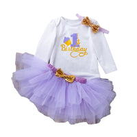 Load image into Gallery viewer, 3 Pieces Set Baby Girls Birthday Letters Print Rompers Solid Color Skirts And Bow Headwear Wholesale 22052441
