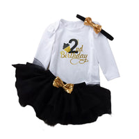 Load image into Gallery viewer, 3 Pieces Set Baby Girls Birthday Letters Print Rompers Solid Color Skirts And Bow Headwear Wholesale 22052441
