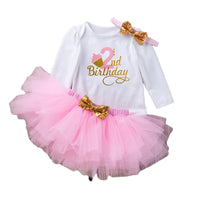 Load image into Gallery viewer, 3 Pieces Set Baby Girls Birthday Letters Print Rompers Solid Color Skirts And Bow Headwear Wholesale 22052441
