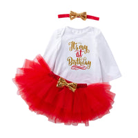 Load image into Gallery viewer, 3 Pieces Set Baby Girls Birthday Letters Print Rompers Solid Color Skirts And Bow Headwear Wholesale 22052441
