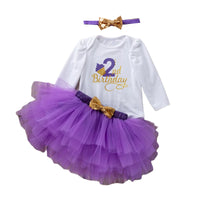 Load image into Gallery viewer, 3 Pieces Set Baby Girls Birthday Letters Print Rompers Solid Color Skirts And Bow Headwear Wholesale 22052441
