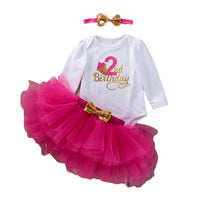 Load image into Gallery viewer, 3 Pieces Set Baby Girls Birthday Letters Print Rompers Solid Color Skirts And Bow Headwear Wholesale 22052441

