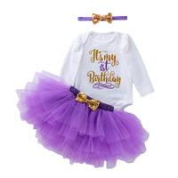 Load image into Gallery viewer, 3 Pieces Set Baby Girls Birthday Letters Print Rompers Solid Color Skirts And Bow Headwear Wholesale 22052441
