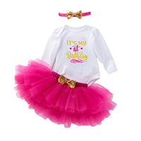Load image into Gallery viewer, 3 Pieces Set Baby Girls Birthday Letters Print Rompers Solid Color Skirts And Bow Headwear Wholesale 22052441

