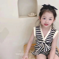 Load image into Gallery viewer, 2 Pieces Set Baby Kid Girls Striped Bow Tops And Shorts Wholesale 220524425
