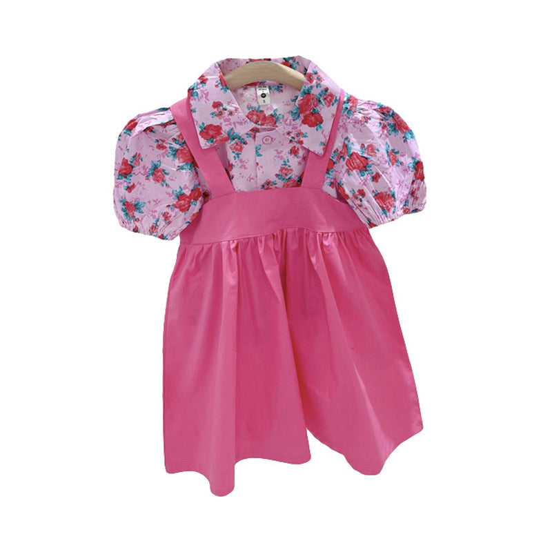 2 Pieces Set Baby Kid Girls Flower Print Shirts And Solid Color Dresses Wholesale 220524436
