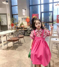 Load image into Gallery viewer, 2 Pieces Set Baby Kid Girls Flower Print Shirts And Solid Color Dresses Wholesale 220524436
