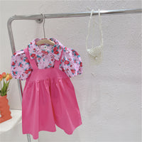 Load image into Gallery viewer, 2 Pieces Set Baby Kid Girls Flower Print Shirts And Solid Color Dresses Wholesale 220524436
